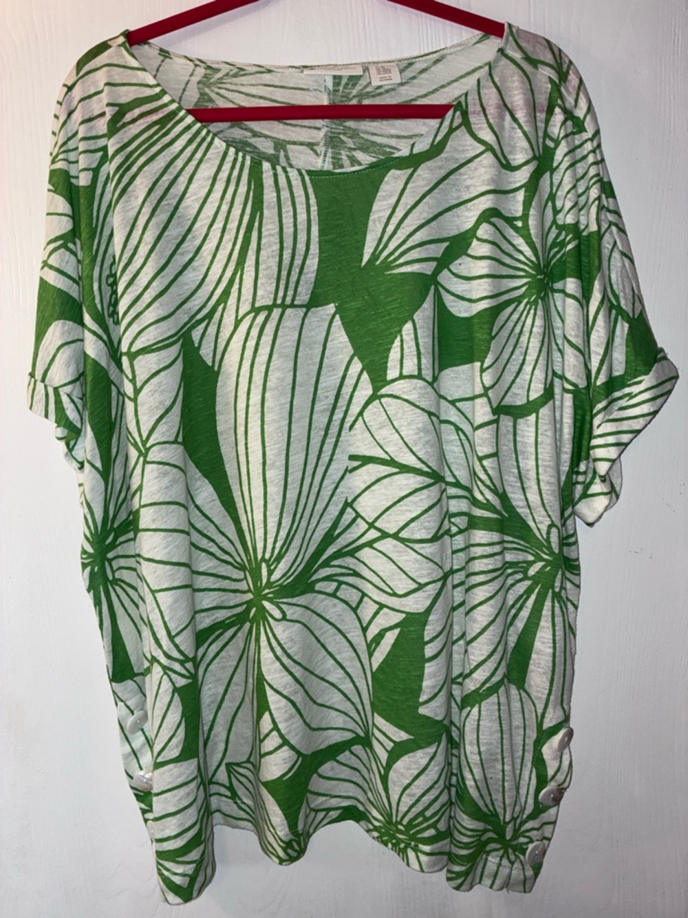 Christian Siriano Green and White Floral Scoop Neck Tunic NWOT